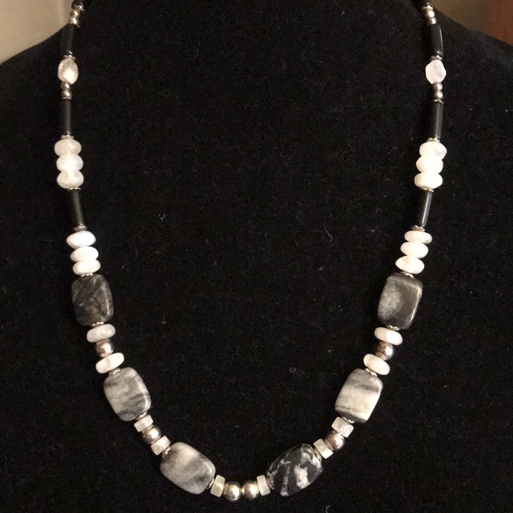 Rainbow Moonstone Black Gray Marble